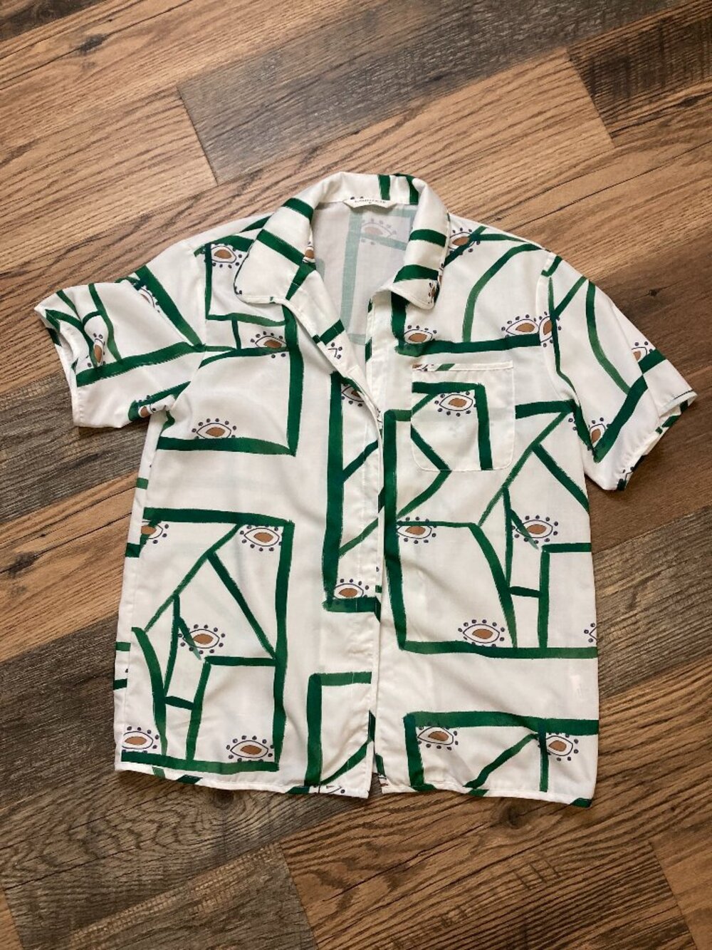 Commense Shirt Womens Sz MGeometric Abstract Print Short Sleeve Button Up